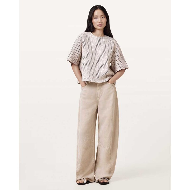 AllSaints Jett Barrel Leg Linen Blend Trousers image number 3